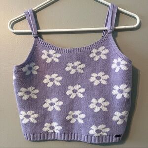 Women’s Hollister Stretch Cropped Sweater Tank Top Medium Purple White Flowers